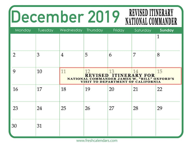 December 2019 revised itinerary national commander
