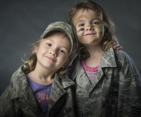 children in military jackets
