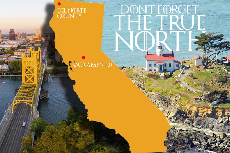 Map of California and the words "Don't forget the true north"