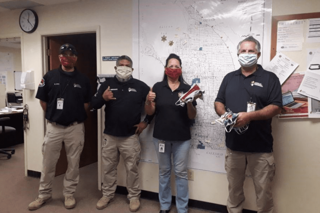 IID Office of Emergency Management personnel wear news face coverings contributed by the Boyce Aten American Legion Post 25.
