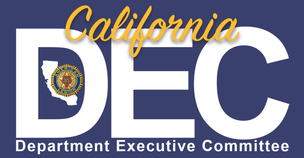 the words in white "California DEC - Department Executive Committee Meeting" on blue background