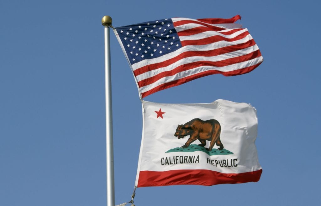U.S. flag and California flag