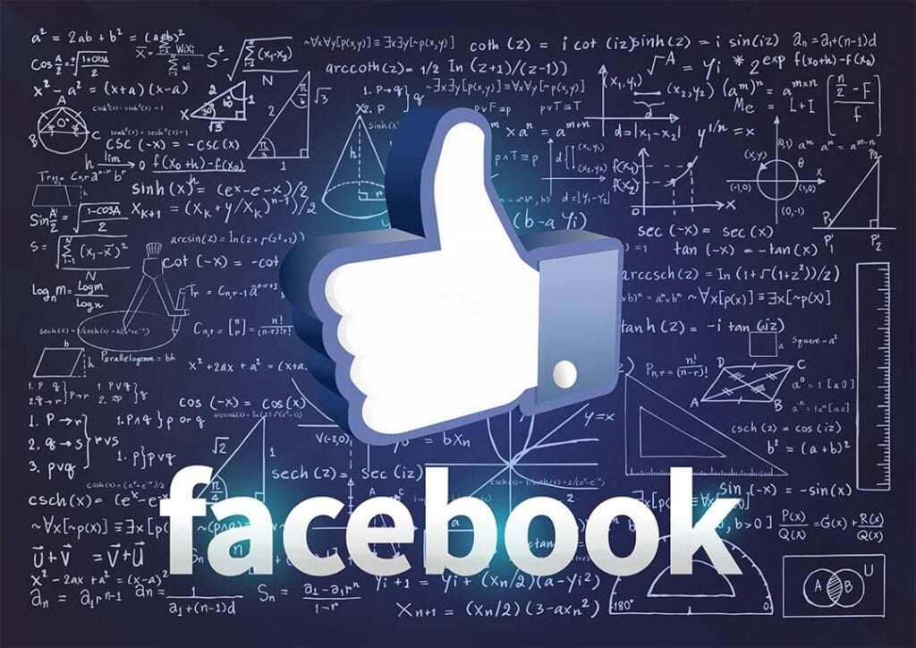 Hand drawn math formulas on chalkboard with Facebook "like" thumb