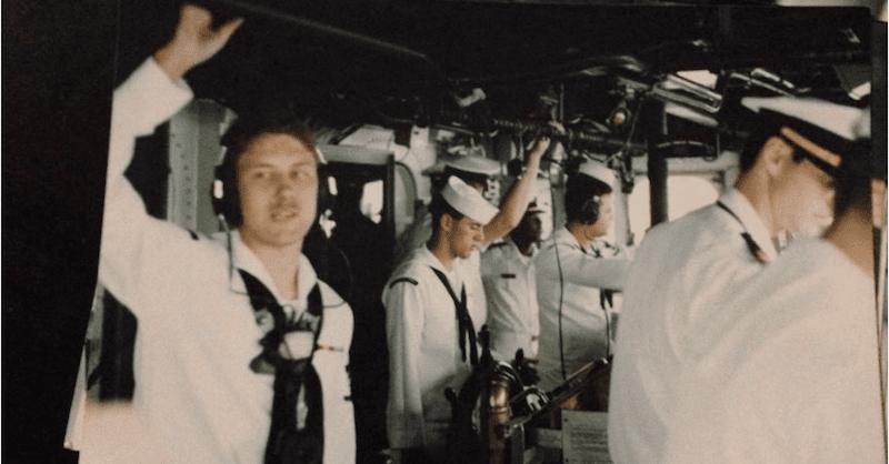 Cory Waddingham serving in the U.S. Navy, 1990