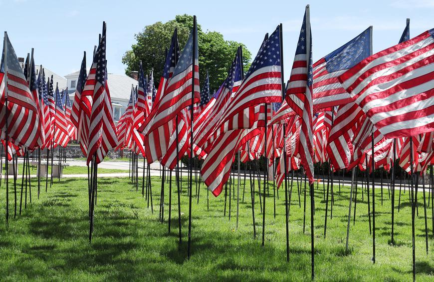 Memorial Day - American flags in yard
