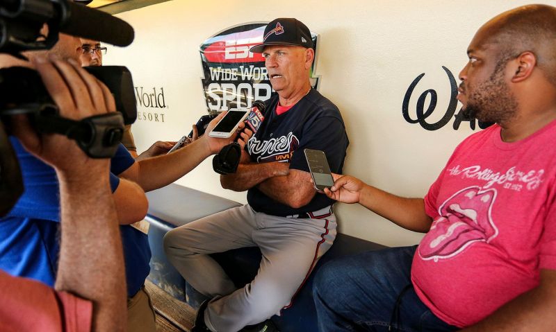 Atlanta Braves manager Brian Snitker speaks to the media during Braves Spring Training in Lake Buena Vista, Florida on February 21, 2018