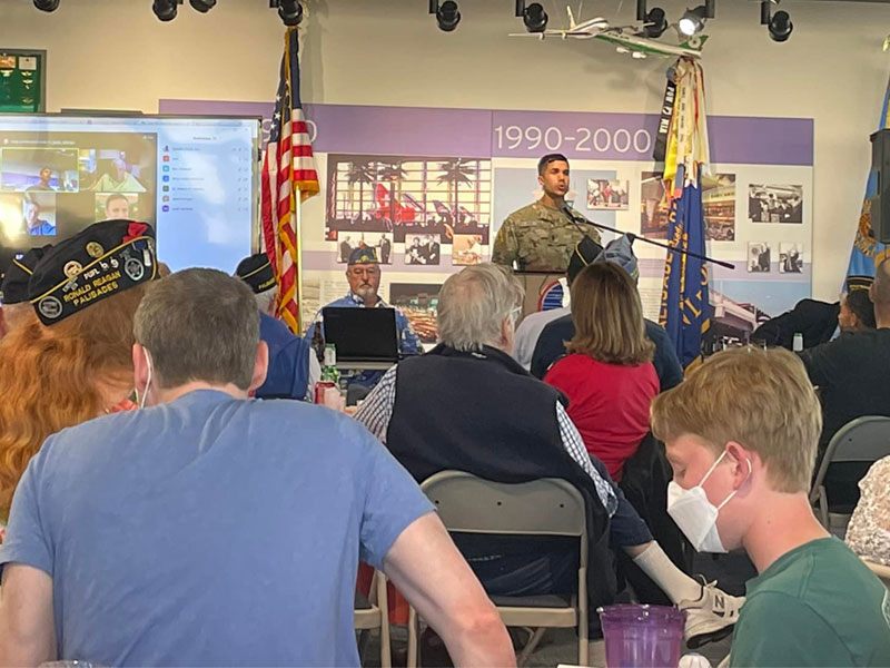 Lt. Adeeb Islam with the Space Force spoke with members of American Legion Ronald Reagan-Palisades Post 283 at the LAX Flight Path Museum on April 23. 