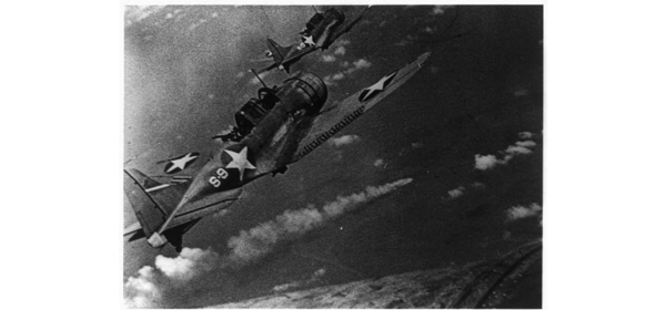 American fighter planes looking for Japanese craft during the Battle of Midway in 1942