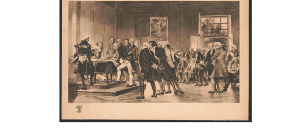 18th century illustration of the signing of the U.S. Declaration of Independence