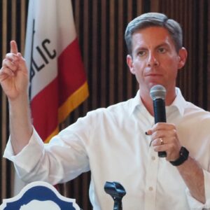 U.S. Rep. Mike Levin speaking at a press conference