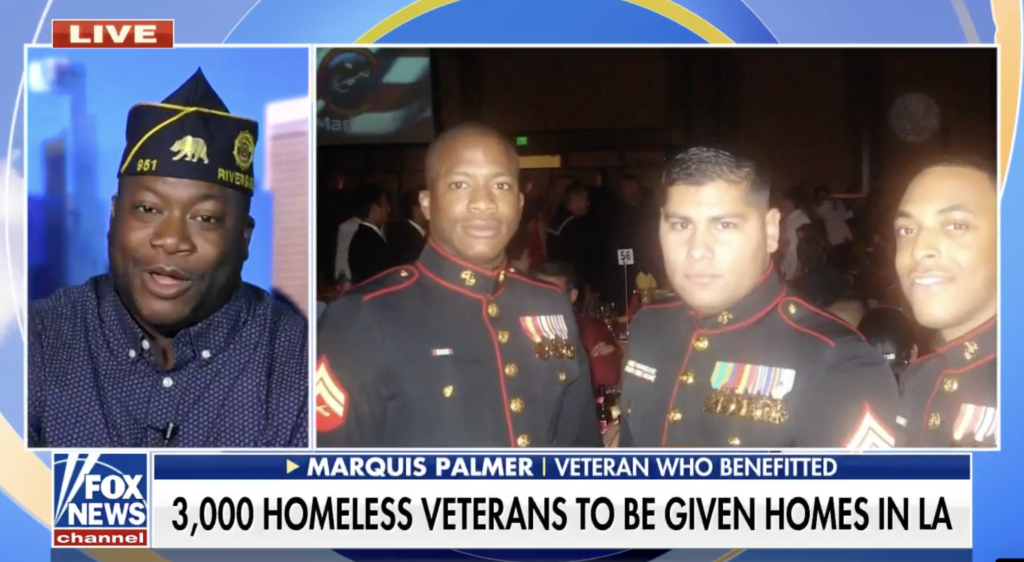 Marquis Palmer Fox News broadcast screenshot - 3,000 Homeless Veterans to be Given Homes in LA