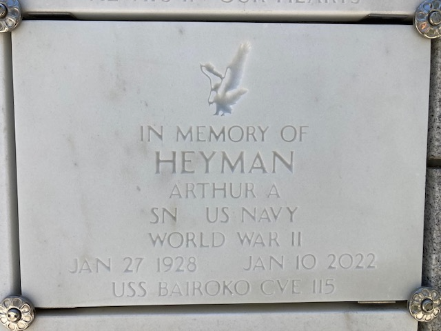 Arthur Heyman's memorial plaque is one of many at the Los Angeles National Cemetery.