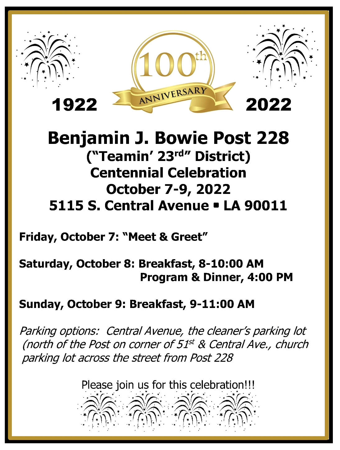 Post 228 Centennial Celebration flyer