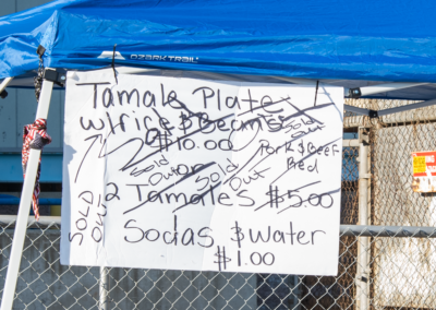 Menu sign from the LACC Annual Tamale Festival. All of the items are crossed out and marked as sold out.