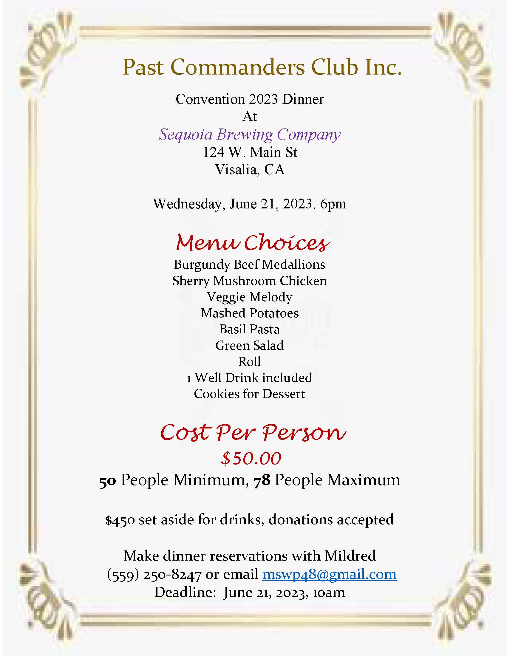 Past Commanders Club Convention 2023 Dinner flyer