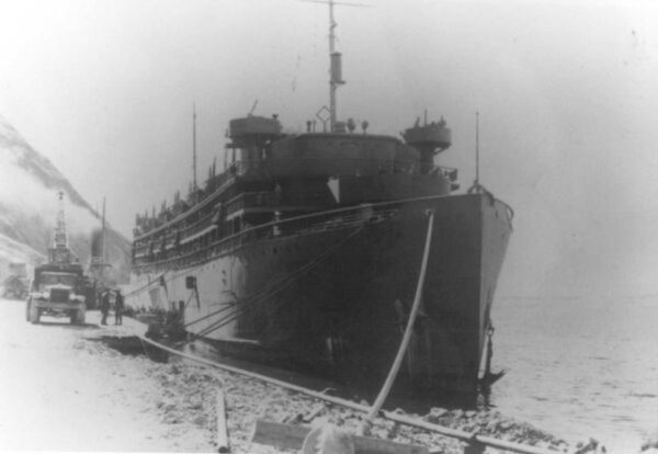 Black and white photo of the SS Dorchester
