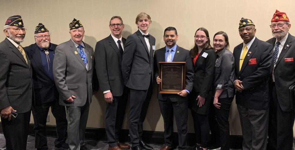 Legionnaires, Samsung Scholarship Recipients, and Congressman Raul Ruiz, who is holding his Distinguished Public Service Award