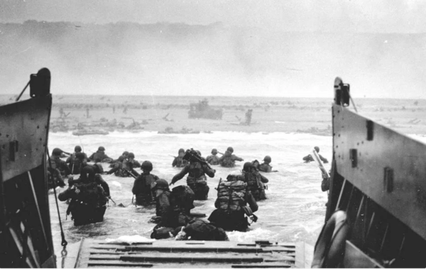 U.S. infantrymen storming Omaha Beach Normandy, France
