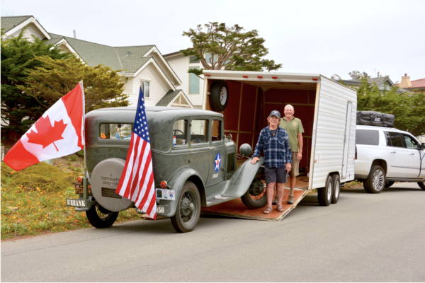 Jay Burbank and Charlie Enxuto’s next to the 1931 Model A Ford they are traveling in on their journey to the Arctic Ocean (Photo: jayspatsadventures.blog)