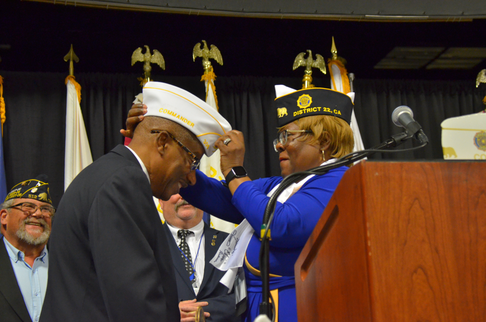 Commander John Aldridge being capped during the American Legion Department of California convention in Visalia, Calif., June 23-25. (Photo by Henry Sanchez)