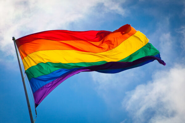 pride flag waving in wind