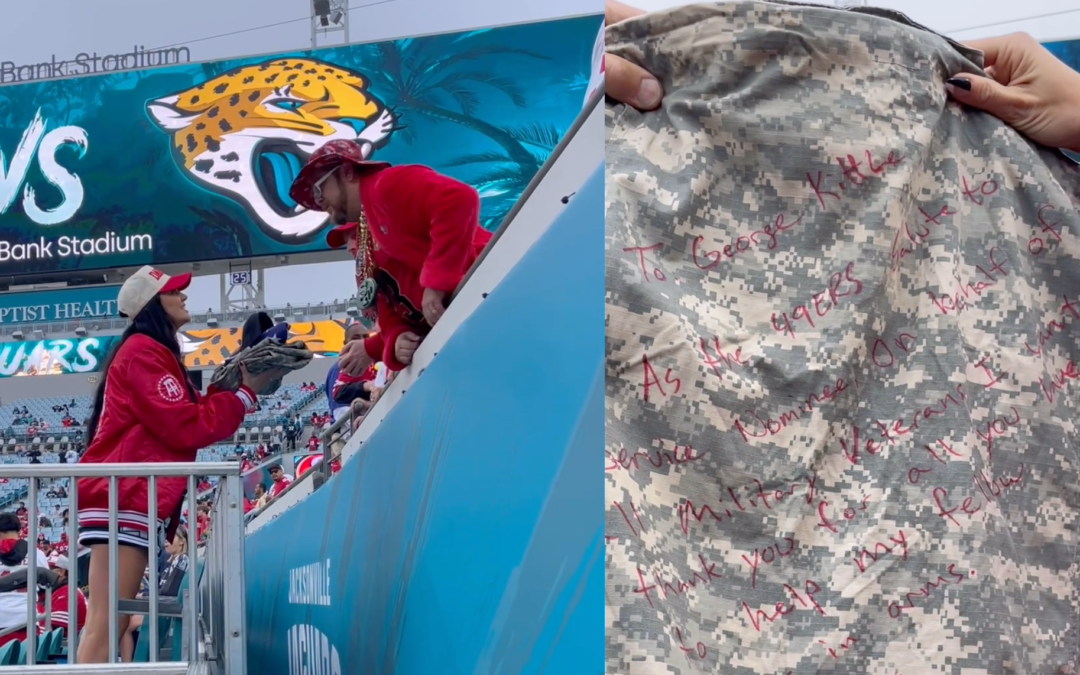 Military Veteran Presents Afghanistan Uniform to San Francisco 49ers Tight End George Kittle in Recognition of Continued Support for Veterans