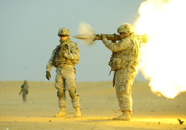 military police officer fires an AT-4, Kuwait, 2012