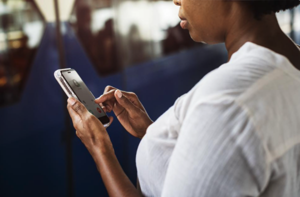 woman looking at phone