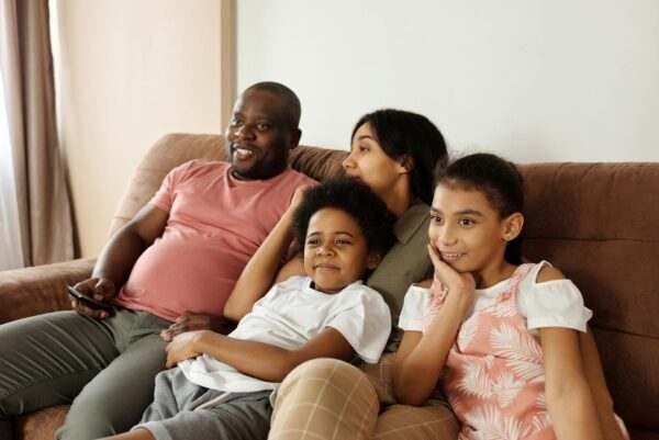 family on couch