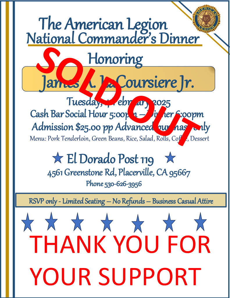 National Commander's Dinner hosted by Post 119 (SOLD OUT)