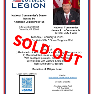 National Commander's Dinner hosted by Post 165 (SOLD OUT)