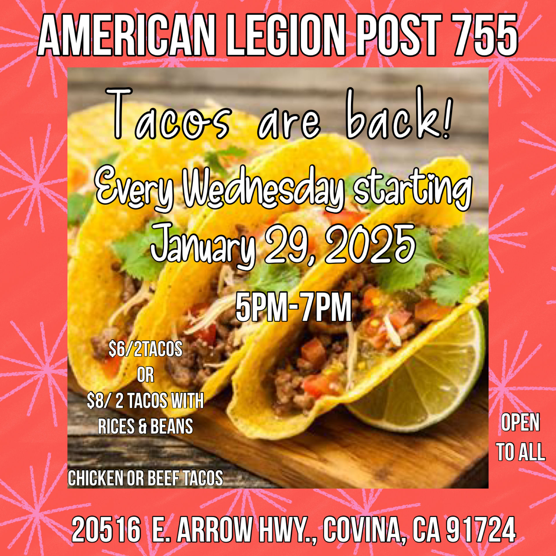 Post 755 Taco Wednesday flyer