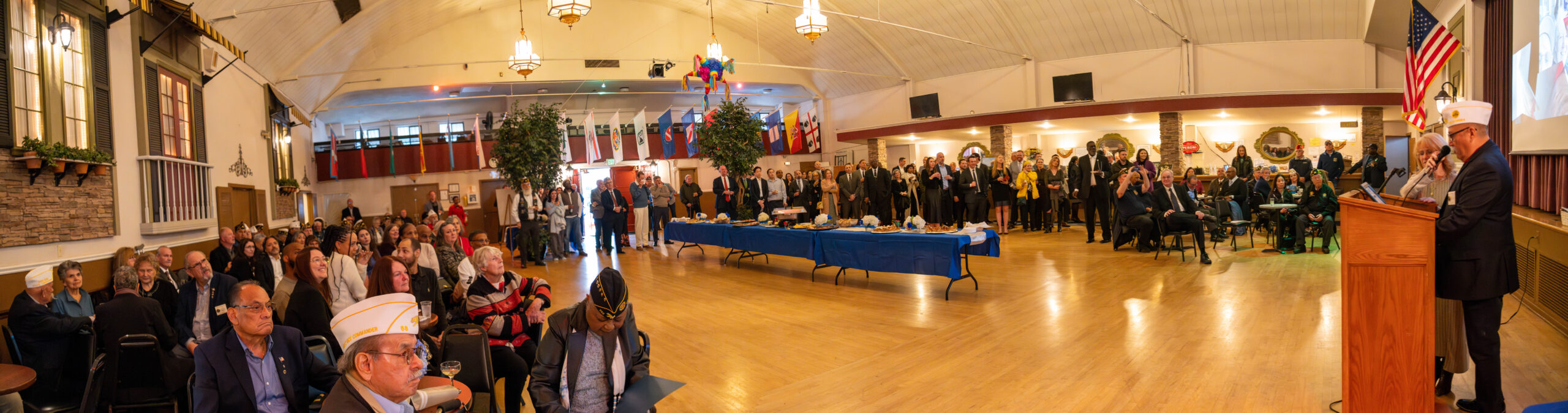 Department Commander Nick Rosa gives a speech at the celebration of life for Past Department Commander Autrey James