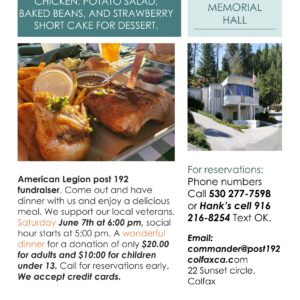 Post 192 Fundraiser Dinner flyer